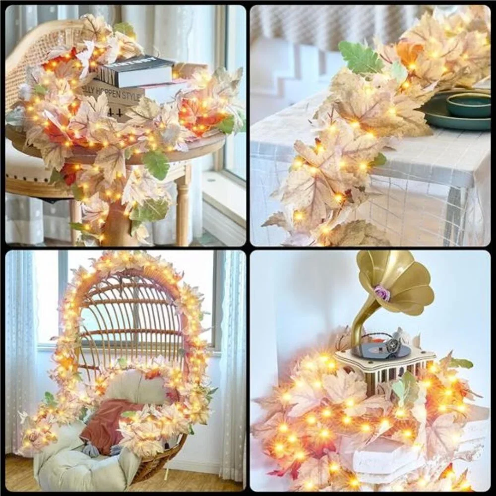 Thanksgiving Garland with Lights 9FT Plug in Thanksgiving Decorations for Home